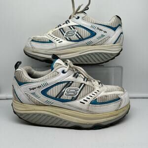 Skechers Shape-Ups Women 7 Walking Toning Shoes White Blue Sneakers